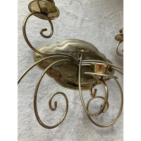 Vintage Metal Gold Tone Ornate Scroll Wall Candle Sconce 5 arms MCM - Picture 4 of 8
